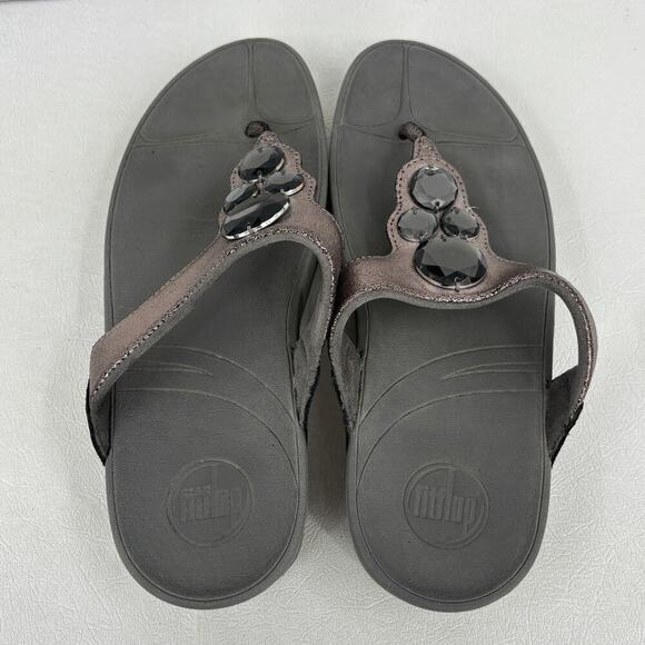 FitFlop Thong Sandals Size 8 Jeweled Metallic Slip On Toe Post Flip Flop Shimmer - Picture 6 of 10